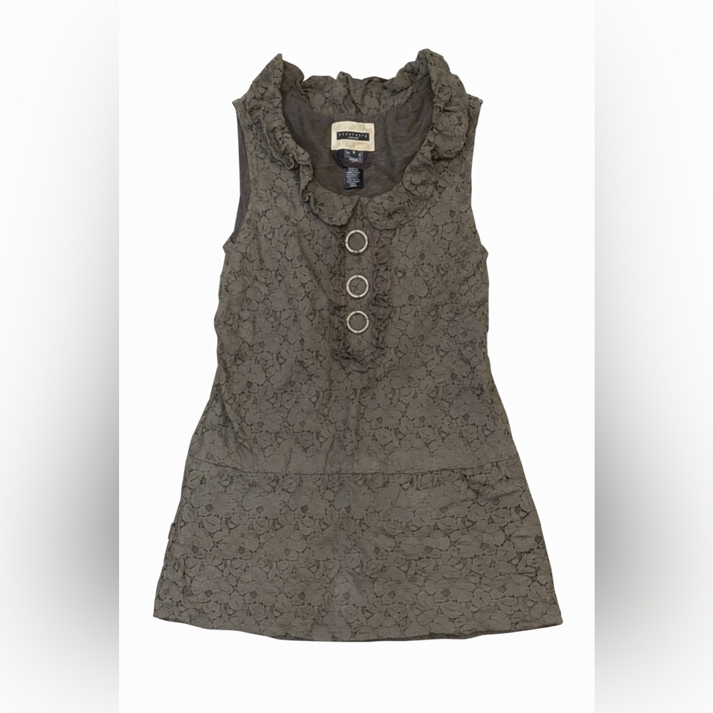 Sanctuary Lace Sleeveless Dress Olive Boho Button Front Size S